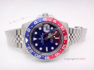 Stainless Steel Blue Face Rolex GMT Master II Pepsi Replica Watch 40mm